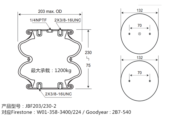 JBF203-230-2型橡膠氣囊圖紙