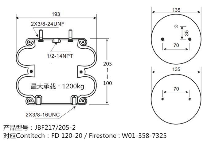 JBF217-205-2橡膠空氣氣囊產品圖紙